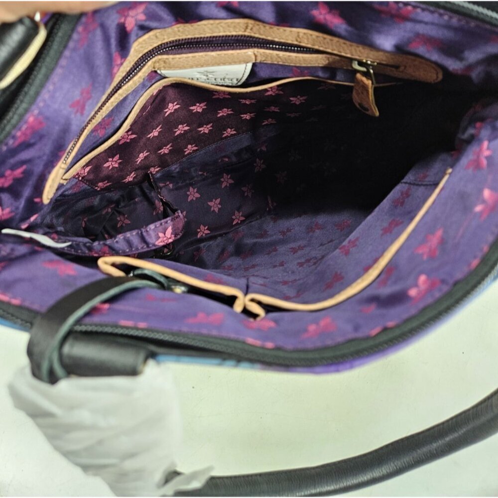 New Anuschka Jazz Trio Large Leather Shopper Tote Handpainted Purse Shoulder Bag - Picture 5 of 6